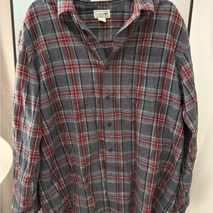 L.L. Bean Men's Casual Red and Gray Plaid Shirt